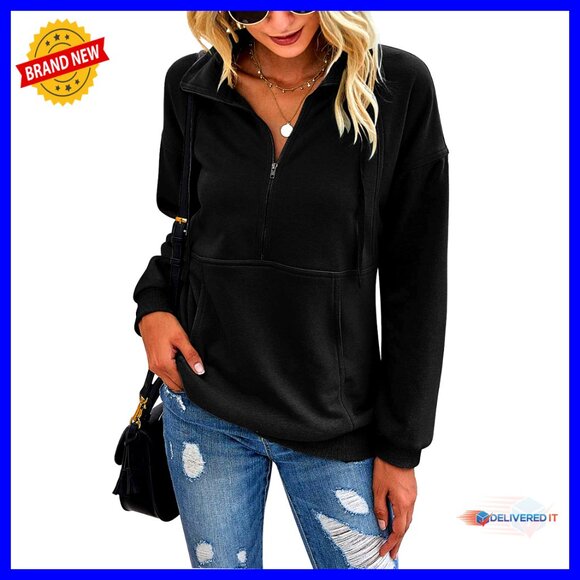 Oversized Half Zip Pullover Sweatshirt Long Sleeve Casual Loose Fit Minimal Chic